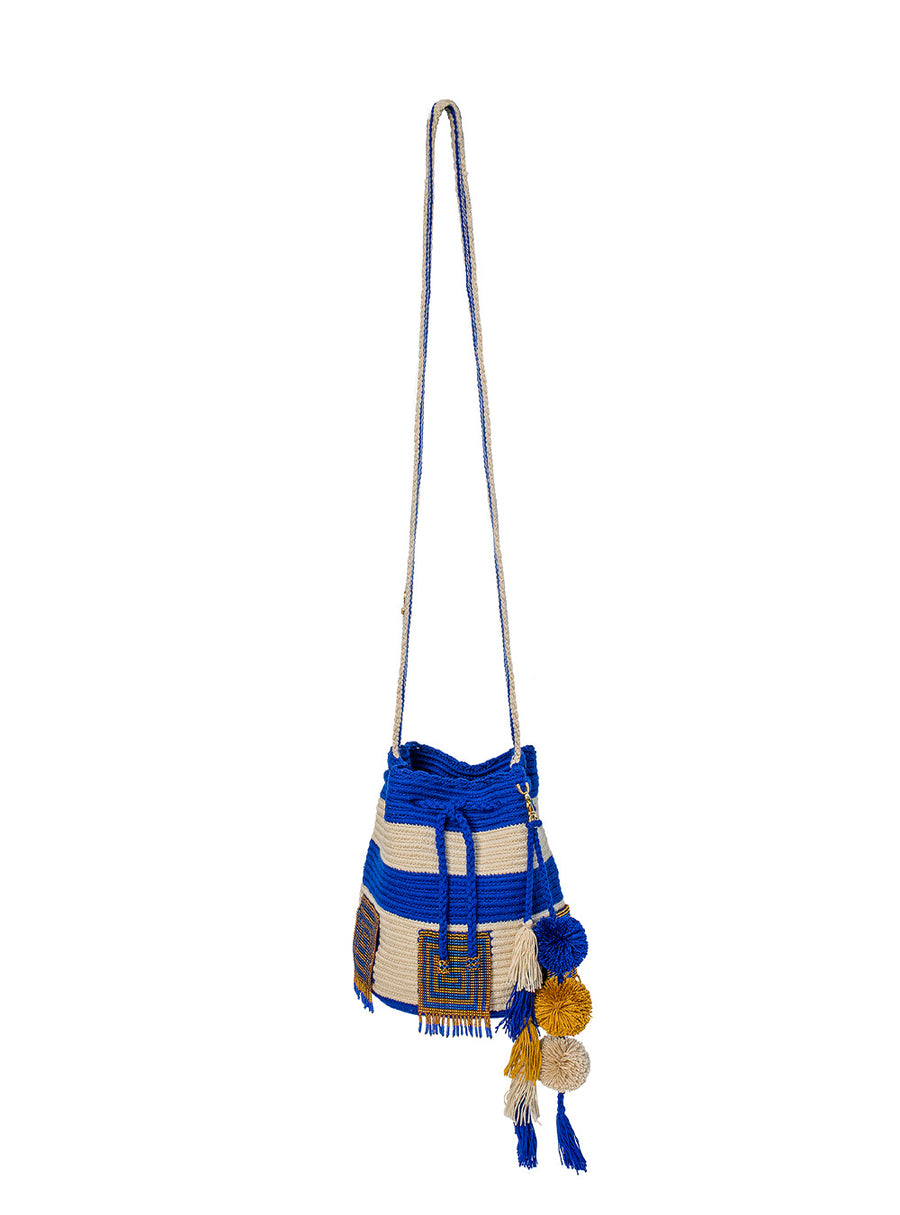 Mochila Wayuu Mediana  Square Blue